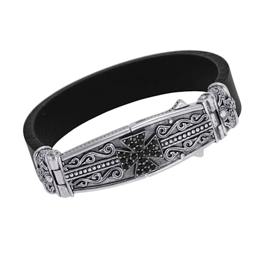 Konstantino Plato Sterling Silver and Leather and Spinel Bracelet