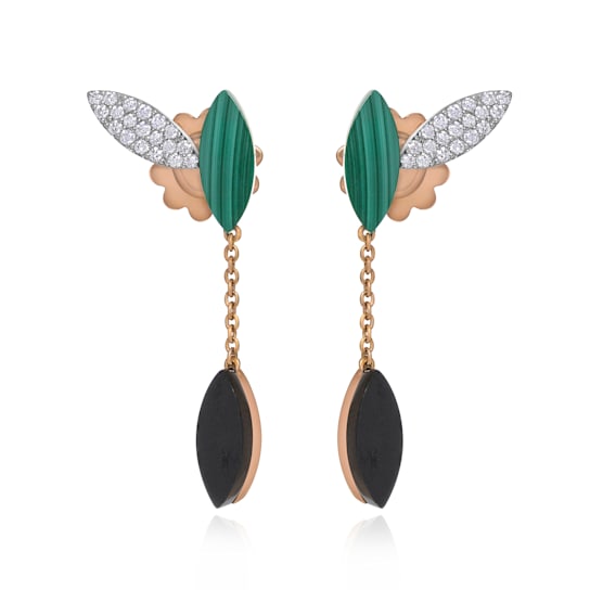 Roberto Coin Petals 18K Rose and White Gold Diamond 0.28ctw Black Jade
Stud Earrings