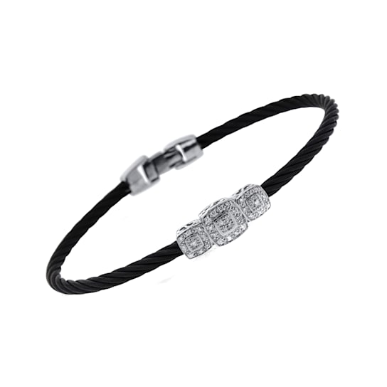 Alor Black Stainless Steel and 18K White Gold Single Cable Stackable
Diamond Bracelet