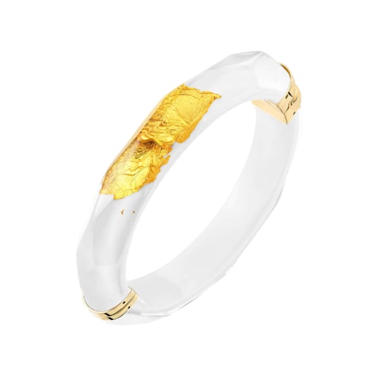 24K Gold Leaf Thin Faceted Lucite Bangle in White