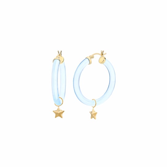 Lucite Mini Star Charm Hoop Earrings in Pastel Blue