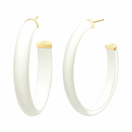 14K Yellow Gold Over Sterling Silver XL Oval Illusion Nude Lucite White Hoops
