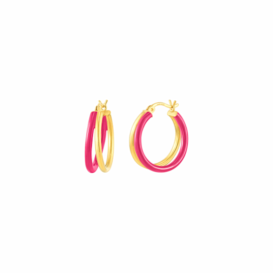 Double Hoop Earrings with Pink Enamel