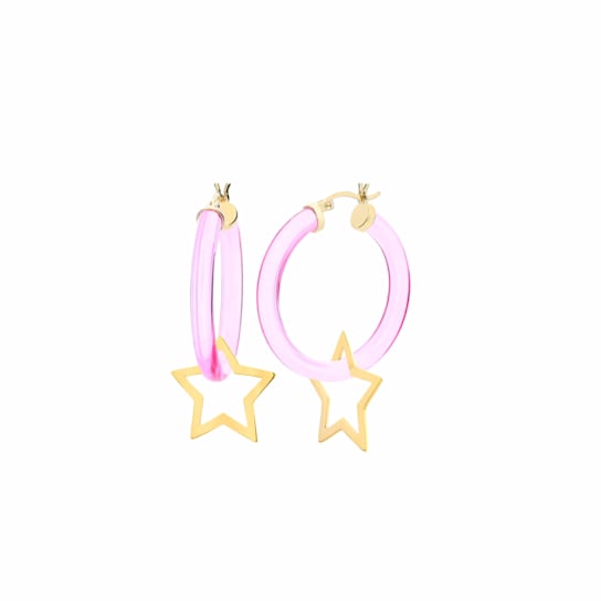 Lucite Star Charm Hoop Earrings in Pink