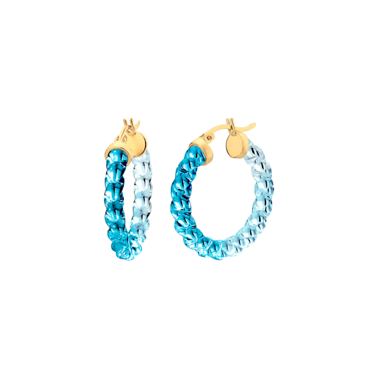 14K Yellow Gold Over Sterling Silver Painted Mini Rope Blue Hoops