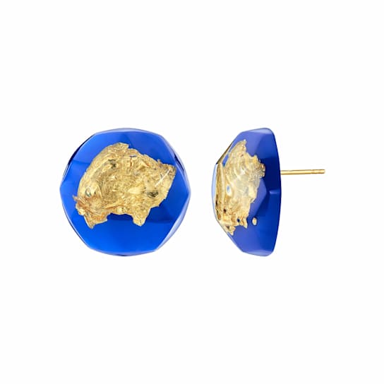 14K Yellow Gold Over Sterling Silver Royal Blue Gold Leaf Button Stud
Lucite Earrings