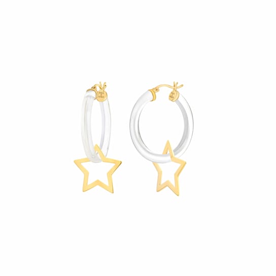 Lucite Star Charm Hoop Earrings in Clear