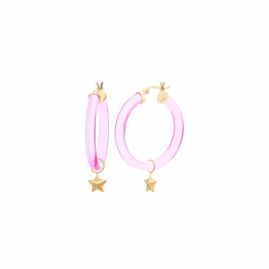 Lucite Mini Star Charm Hoop Earrings in Pink