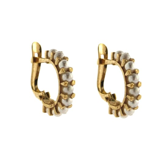18K Yellow Gold Small Swarovski® Crystal Pearls Half Hoop Leverback Earrings