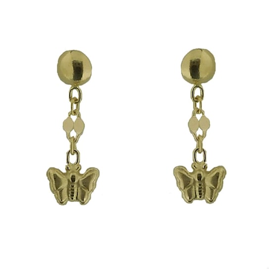 18K Solid Yellow Gold Polished Butterfly Dangle Post Earrings