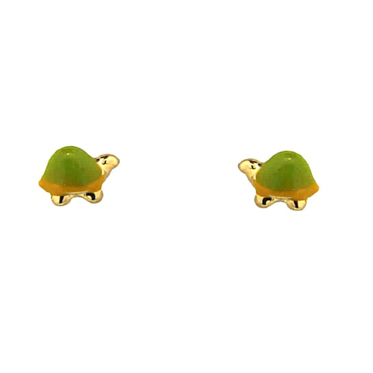 18K Yellow Gold Green Enamel Turtle Screwback Earrings