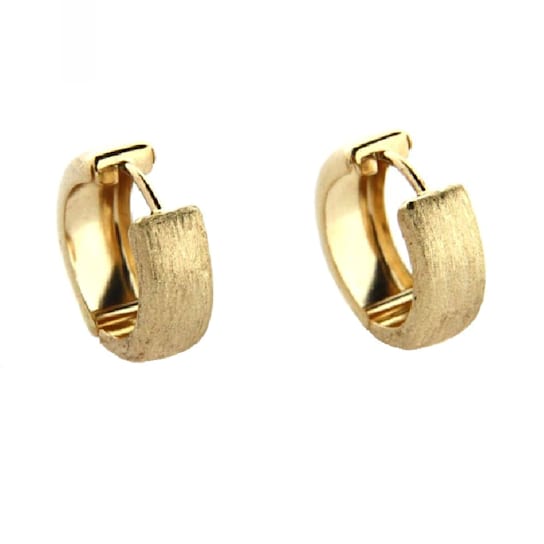 18K Solid Yellow Gold Front Satin and Back Polished Huggie Hoop Earrings