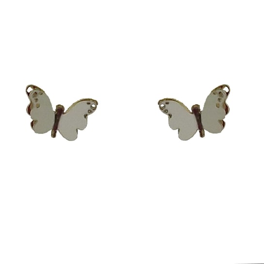 18K Solid White and Yellow Gold Double Butterfly Stud Earrings