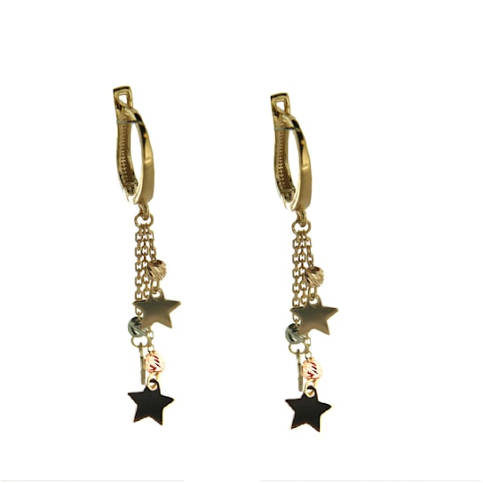18k Yellow Gold Long Dangle Stars and Pink, White and Yellow Gold Beads
Leverback Earrings