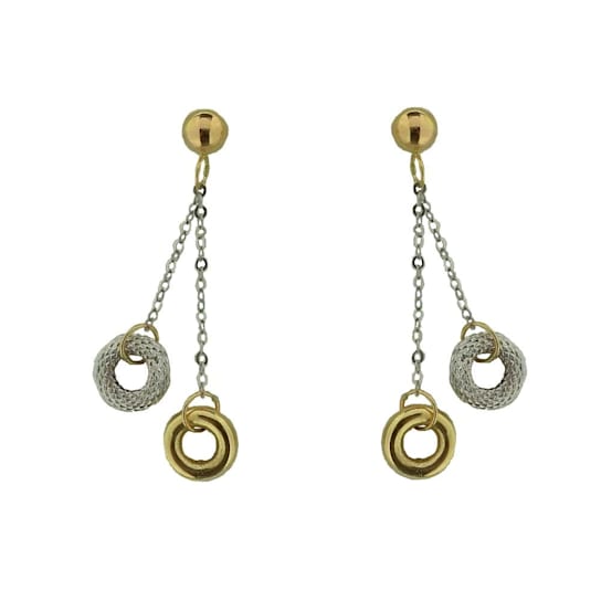 18K Solid Yellow and White Gold Dangle Earrings