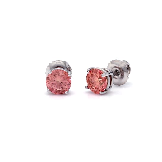 IGI Certified 1.50 Ct. T.W. Pink Lab-Grown Diamond Stud 14K White Gold Earrings