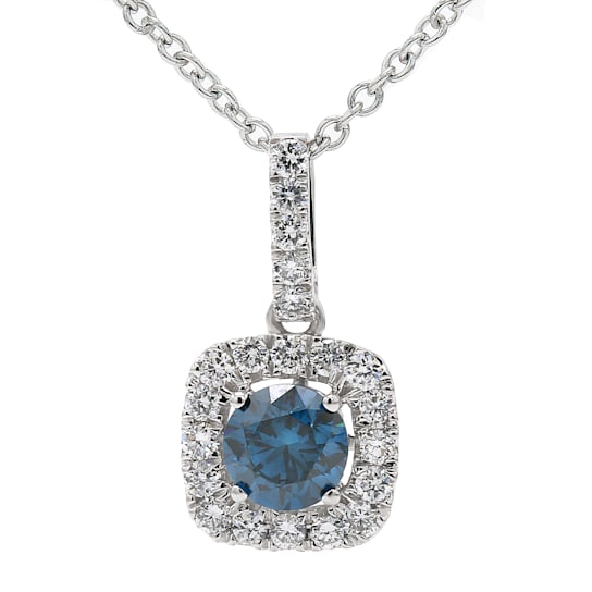 1 1/2 Ct. T.W. Blue and White Lab Grown Diamond Halo 14K White Gold Pendant