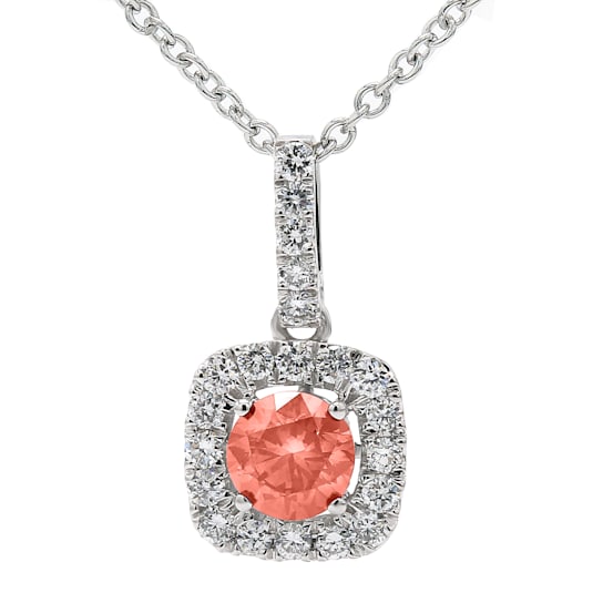1 1/2 Ct. T.W. Pink and White Lab Grown Diamond Halo 14K White Gold Pendant
