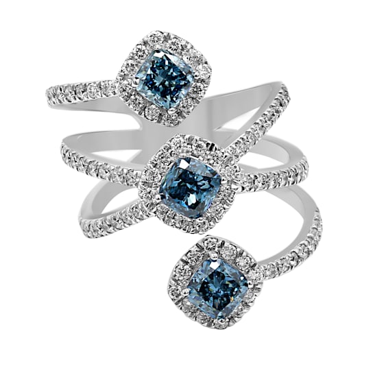 2.40 Ct. T.W. Blue and White Lab Grown Diamond 14K White Gold Ring