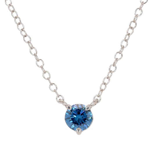 1/3 Ct. Blue Lab Grown Diamond Solitaire 14K White Gold Necklace