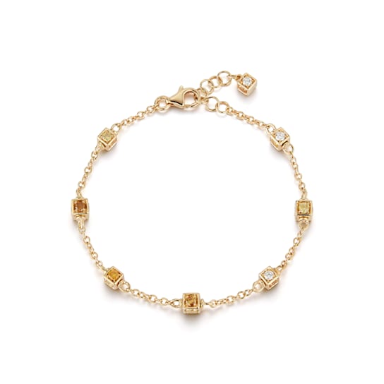 18K Yellow Gold White Diamond And Yellow Sapphire Bracelet 2ctw