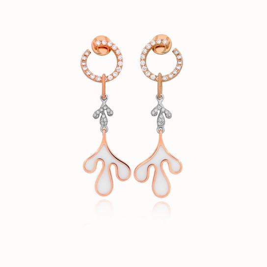 18K Yellow Gold White Diamond And White Ceramic Leaf Earrings 1.62ctw