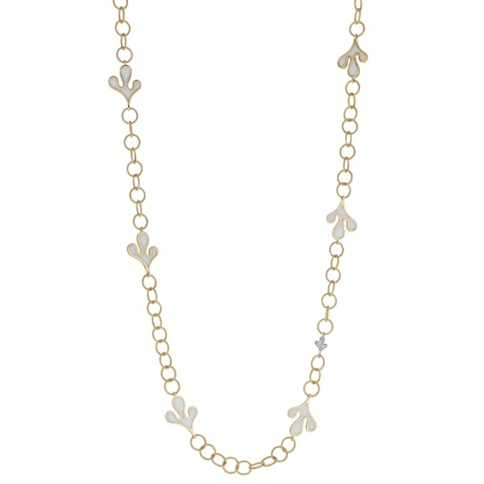 18K Yellow Gold White Diamond Necklace With White Ceramic Elements .27ctw