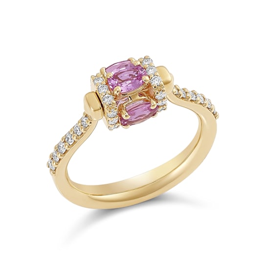 18K Yellow Gold Pink Sapphire And White Diamond Rotating Element Ring 1.38ctw