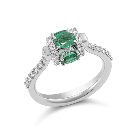 18K White Gold Emerald And Diamond Rotating Element Ring 1.49ctw