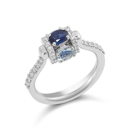 18K White Gold Sapphire, Aquamarine, And Diamond Rotating Element Ring 1.75ctw