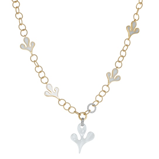 18K Yellow Gold White Diamond Necklace With White Ceramic Elements .58ctw