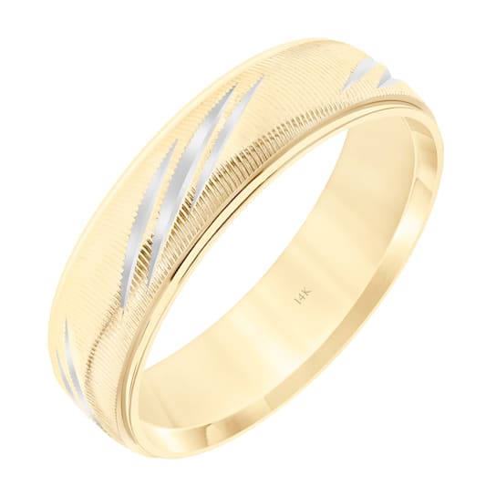14K Yellow Gold 6MM Stepped Edge Two Tone Diagonally Cut Wedding Band by
Brilliant Expressions
