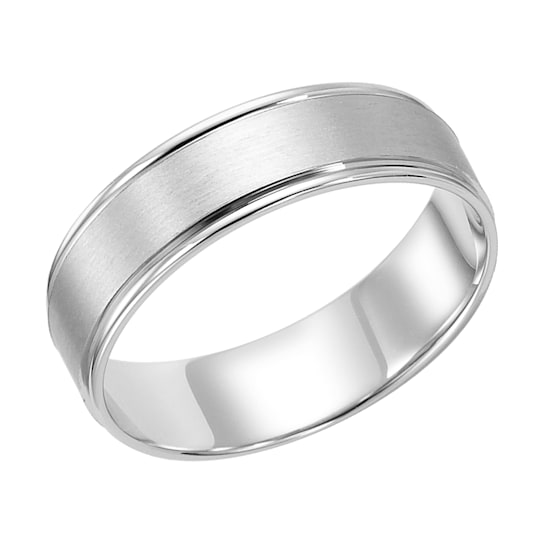 14K White Gold 6MM Round Edge Brushed Finish Wedding Band by Brilliant Expressions