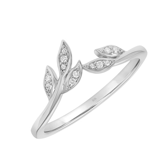 Diamond Leaf Ring for Women Wedding Band in 10K White Gold 1/20ct (I-J, I3)