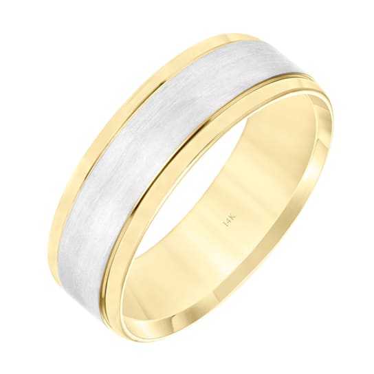 14K Two-Tone Gold 7MM Flat Beveled Edge Brushed Finish Wedding Band by
Brilliant Expressions