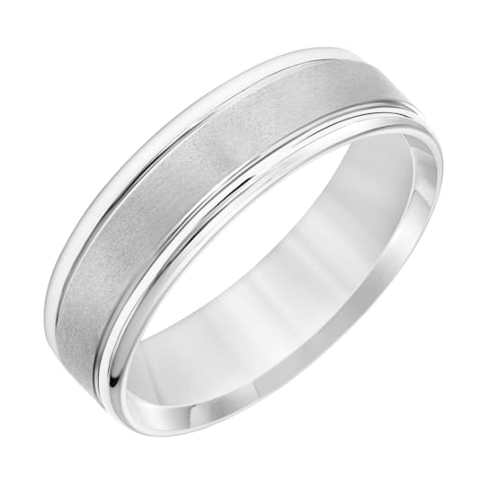 14K White Gold 6.5MM Flat Round Edge Brushed Finish Wedding Band by
Brilliant Expressions