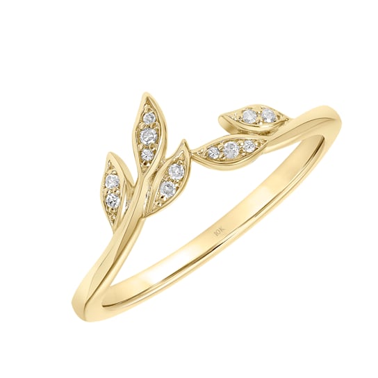 Diamond Leaf Ring for Women Wedding Band in 10K Yellow Gold 1/20ct (I-J, I3)