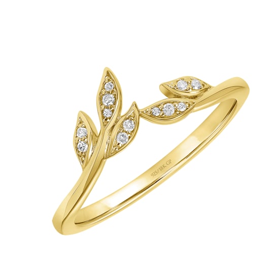 Diamond Leaf Ring for Women Wedding Band in 18K Yellow Vermeil 1/20ct
(I-J, I3)