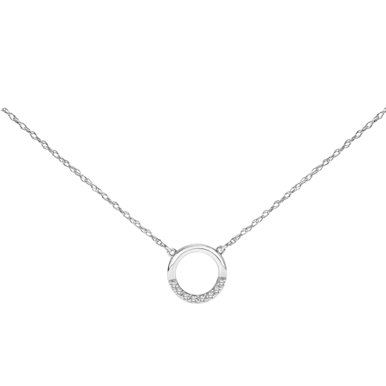 Open Circle Necklace in 10k White Gold 1/10ct  (I-J Color, I3 Clarity),
17 inch