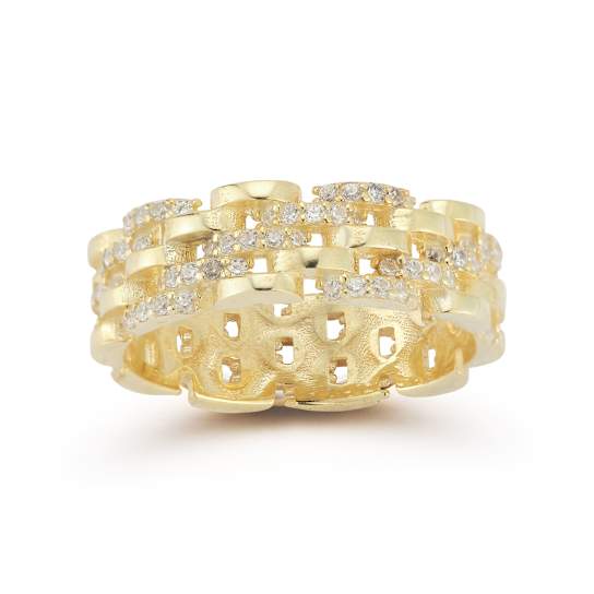 Sterling Statements 14K Yellow Gold Over Sterling Silver CZ Spiral Band Ring