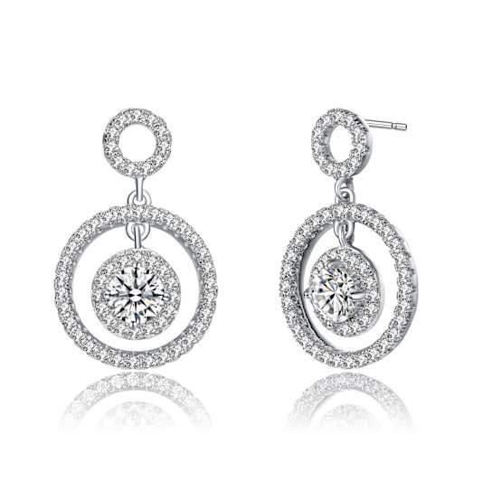 CZ Triple Halo Drop Earrings In Sterling Silver