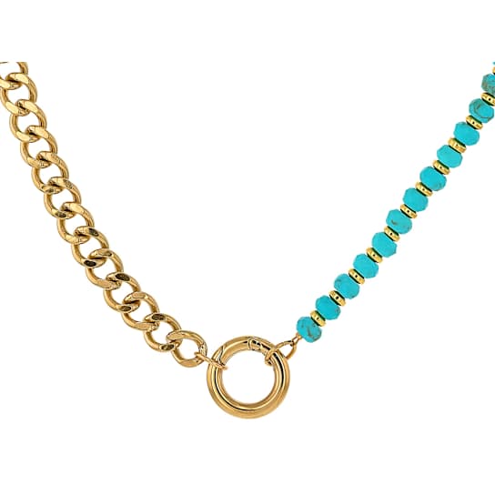 Turquoise Bead And Curb Link Layered Bracelet In Gold-Tone