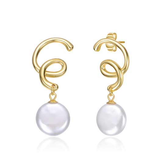 Freshwater Pearl Spiral Drop Earrings In 14K Gold Over Sterling Silver