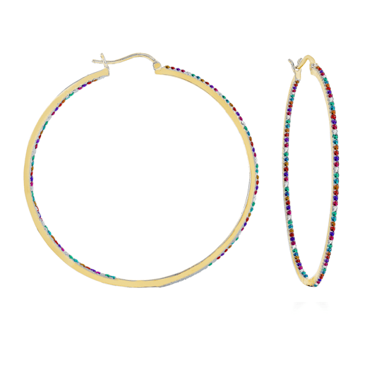 Multi-Color CZ Inside-Out Hoop Earrings In 14K Gold Over Brass