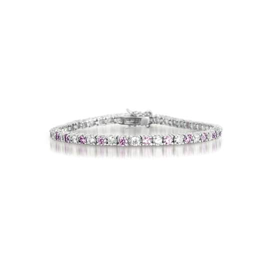 Pink And White CZ Tennis Bracelet In Sterling Silver 5.30ctw