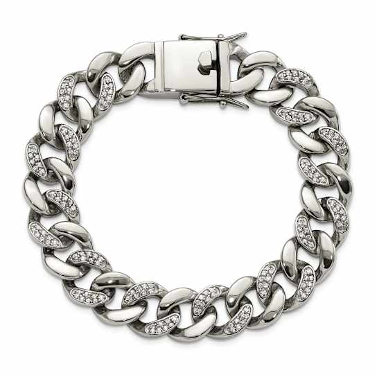 White Cubic Zirconia Stainless Steel Men's Bracelet