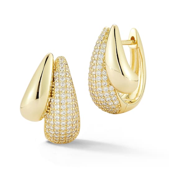 Rachel Zoe Pave Double Teardrop Hoop Earrings in 14K Gold Over Sterling Silver