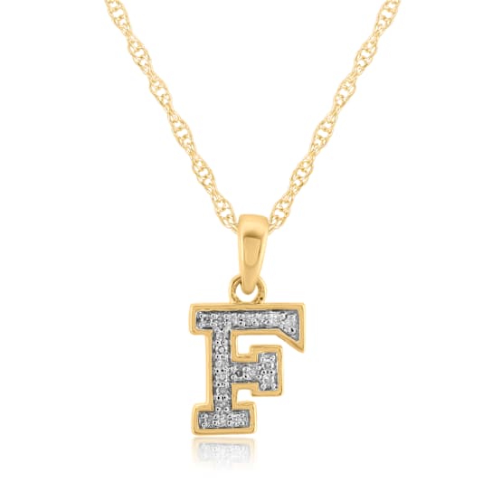 White Diamond Accent 10k Yellow Gold F Initial Pendant With 18” Rope Chain