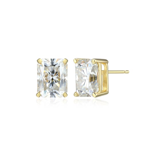 Emerald Cut Moissanite 14k Yellow Gold Over Silver Stud Earrings 5.04ctw DEW