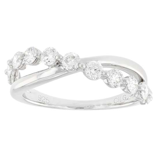 Lab-Grown Diamond Crossover Band Ring In Rhodium Over Sterling Silver 0.90ctw
